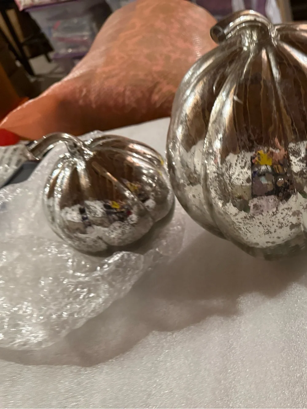 New Pottery Barn Silver Antique Mercury Glass Pumpkin Luminary, Small